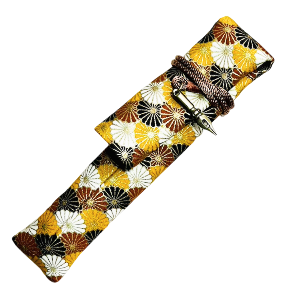 Kyoku haku Japanese kiku pattern yellow Pen Sleeve für 1 Schreibgerät