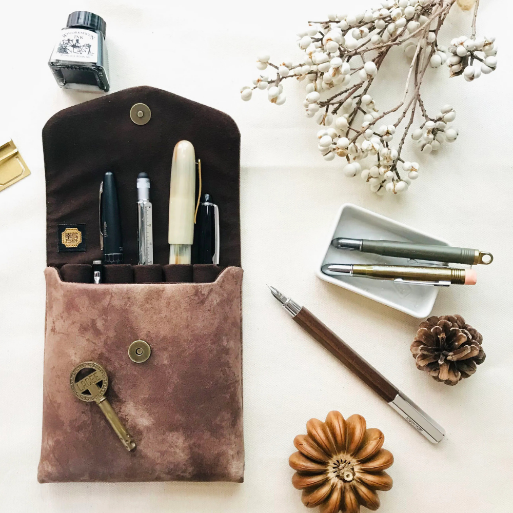 Kyoku haku Leather Feel Pen Case für 5 Schreibgeräte
