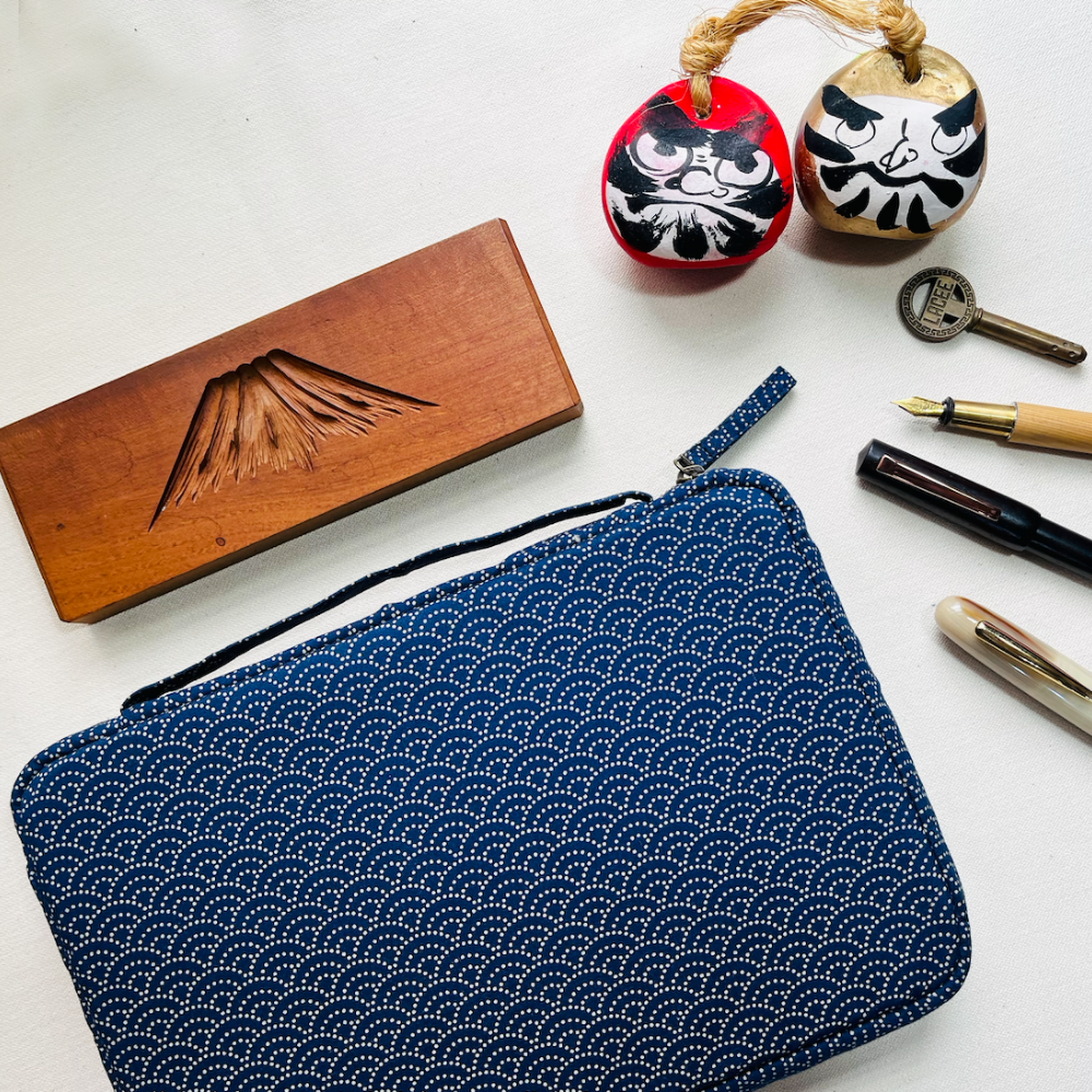 Kyoku haku Seigaiha Zippered Pen Case für 20 Schreibgeräte