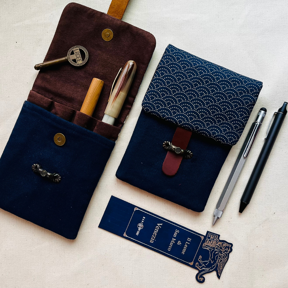 Kyoku haku Seigaiha Flap Pen Case für 4 Schreibgeräte