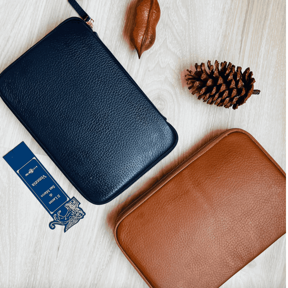 Kyoku haku Leather blue Zippered Pen Case für 10 Schreibgeräte