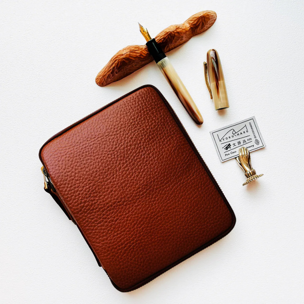 Kyoku haku soft Vegetable Tanned Leather Pen Case Orange für 10 Schreibgeräte