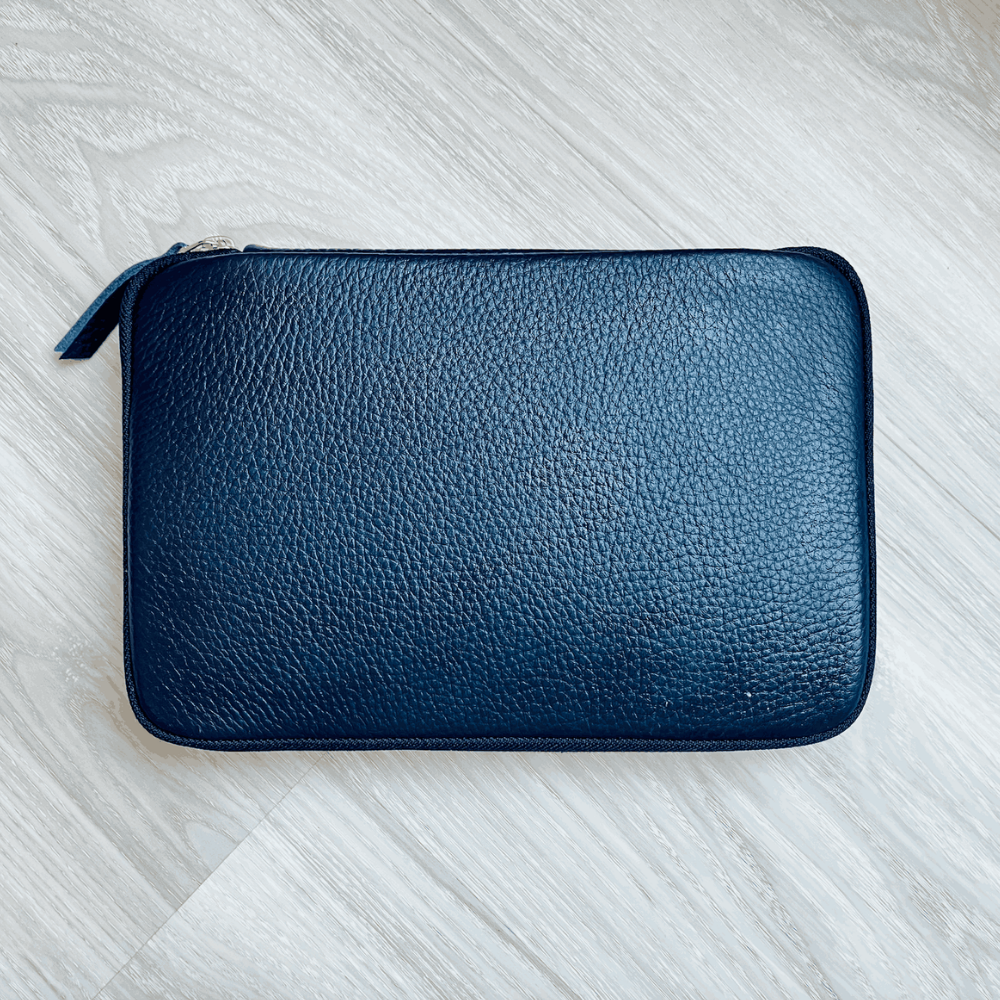 Kyoku haku Leather blue Zippered Pen Case für 10 Schreibgeräte