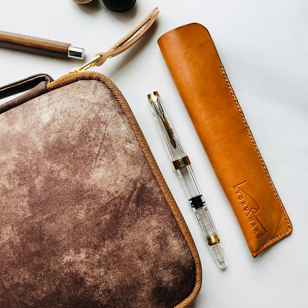 Kyoku Haku Pleather Zippered Pen Case for 10 Writing Instruments