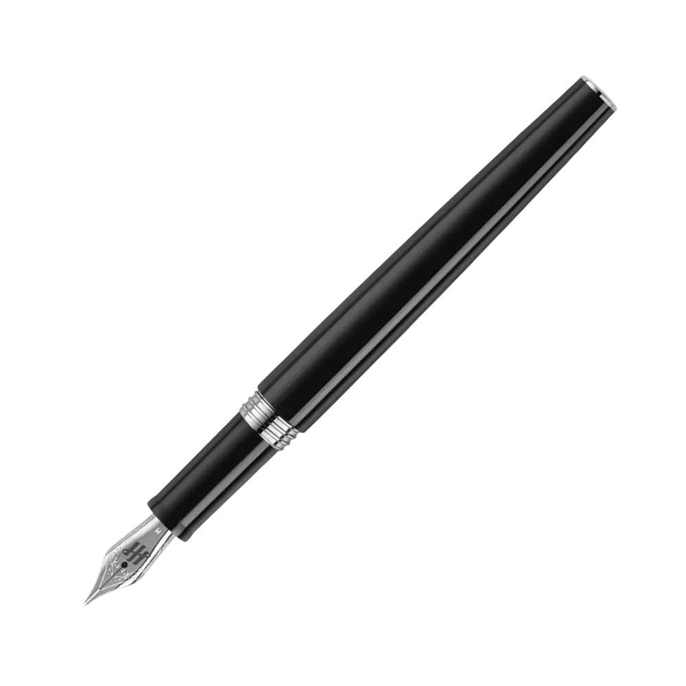 Close-up of the Armonia Fountain Pen highlighting its fine nib and black barrel.