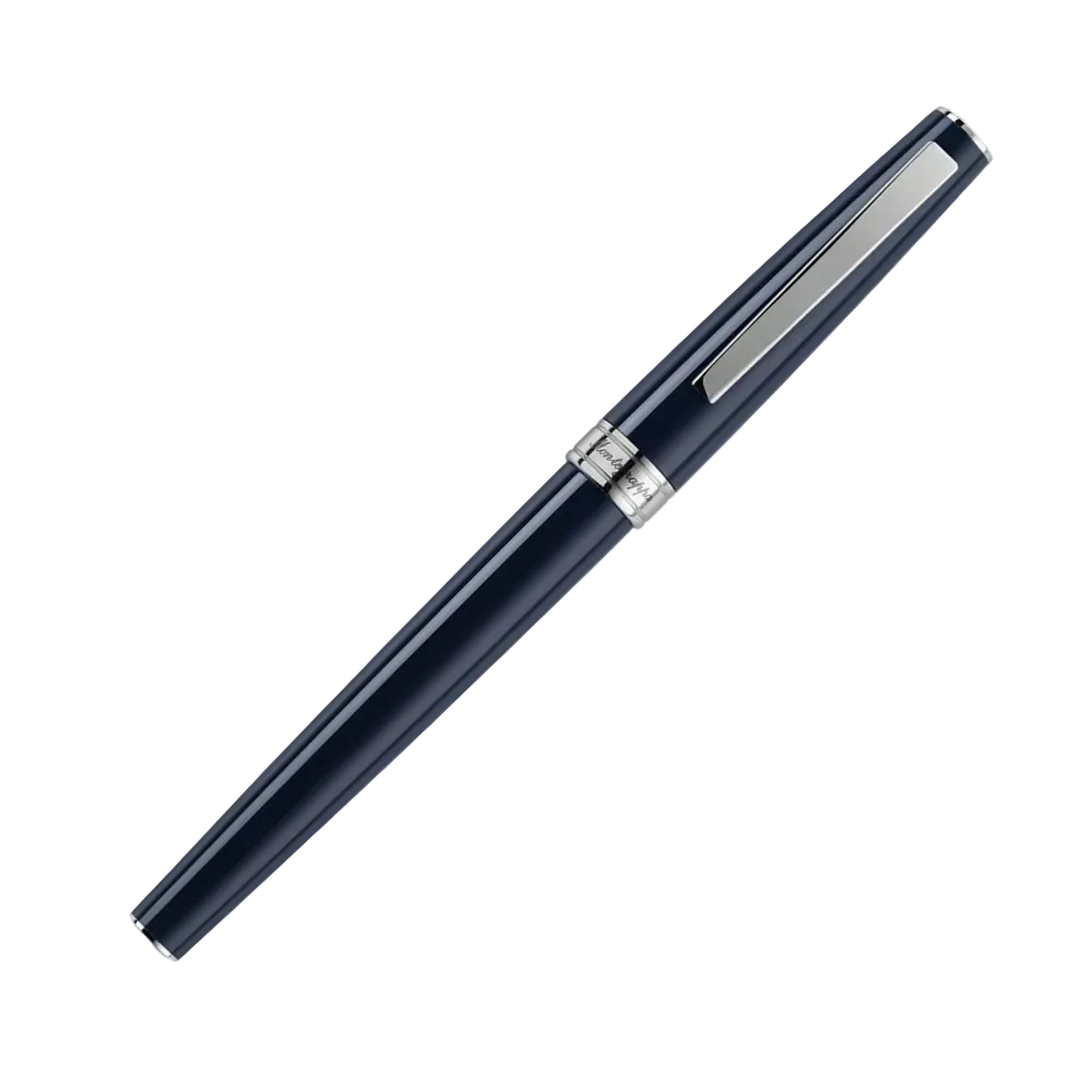 Close-up of the Armonia Fountain Pen showing the nib and dark blue barrel.