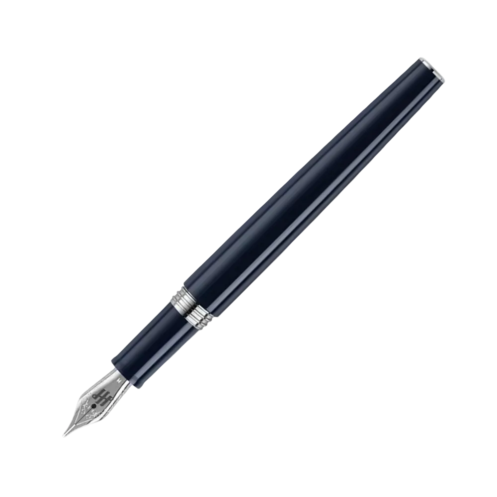 Armonia Mini Fountain Pen in Steel and Dark Blue, highlighting its compact design and precision nib.