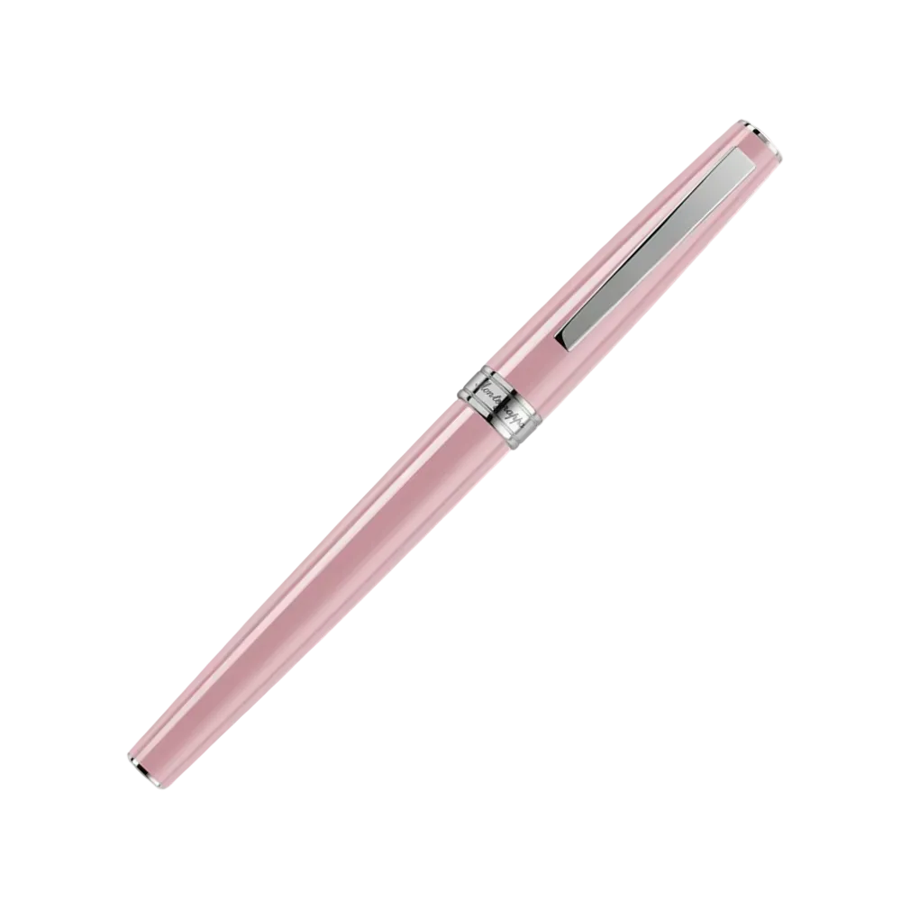 Close-up of the Armonia Mini Fountain Pen showcasing the nib and soft pink barrel.