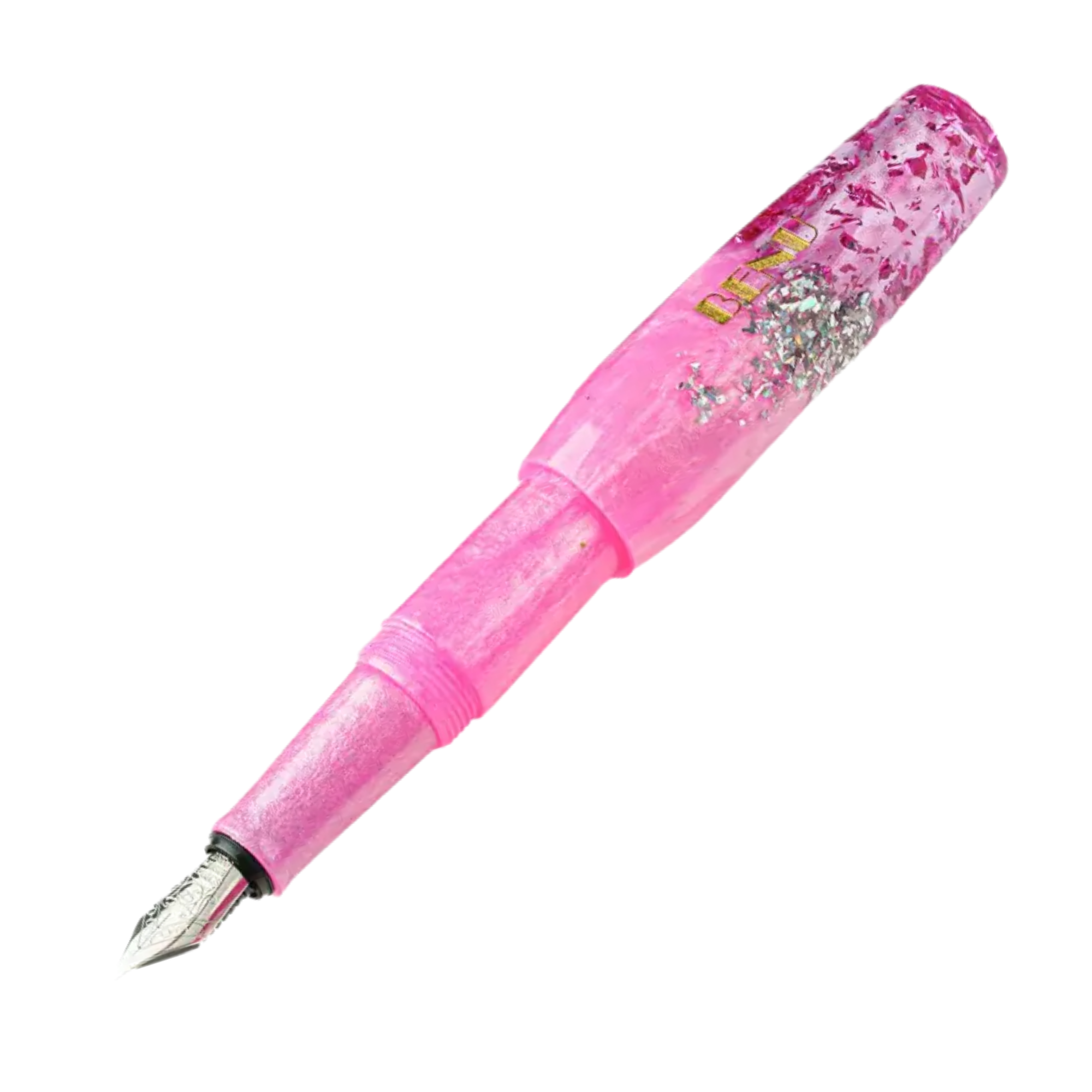 Benu Pixie Magenta Madness Füllfederhalter aus leuchtendem Fuchsia, Hot-Pink und Electric-Berry Resin mit funkelndem Glitter im kompakten Miniaturformat