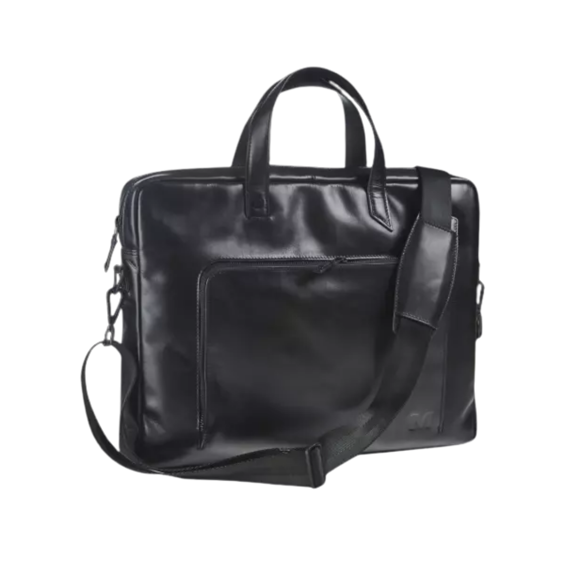 Schwarze Maverick Leder Business Tasche mit abnehmbarem Schultergurt, ideal für 17" Laptop und Arbeitsutensilien.