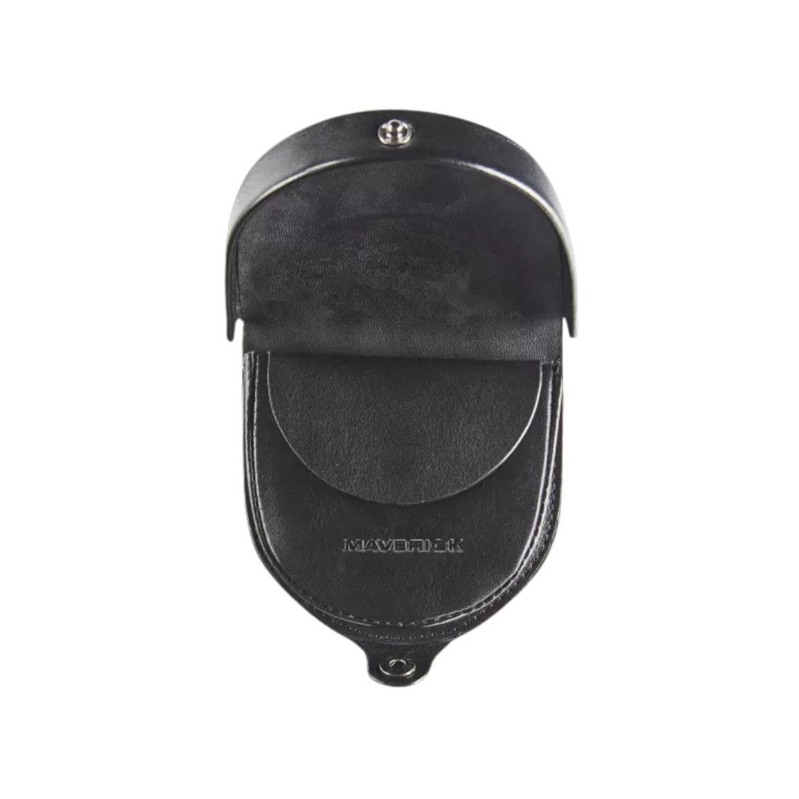 Schwarzes Maverick Leder Münzfach in Hufeisenform mit RFID-Schutz, praktisches Design für Münzen.