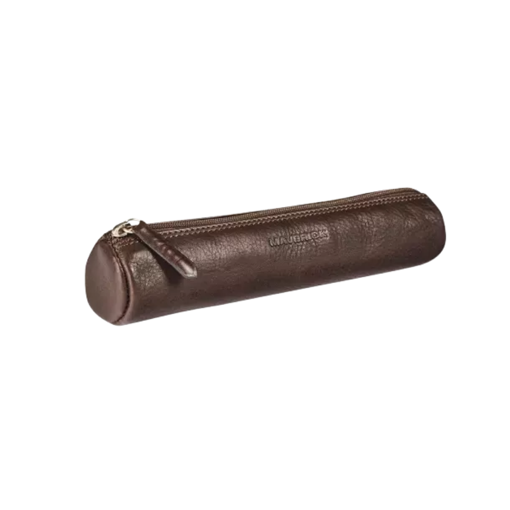 Maverick brown leather pencil case, compact and stylish, made from full-grain cowhide leather.
