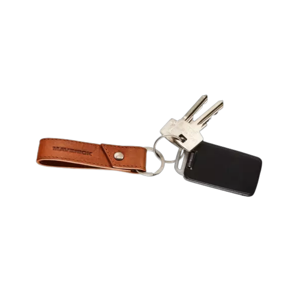 Maverick New Men leather key ring showing the leather strap and attached keys.