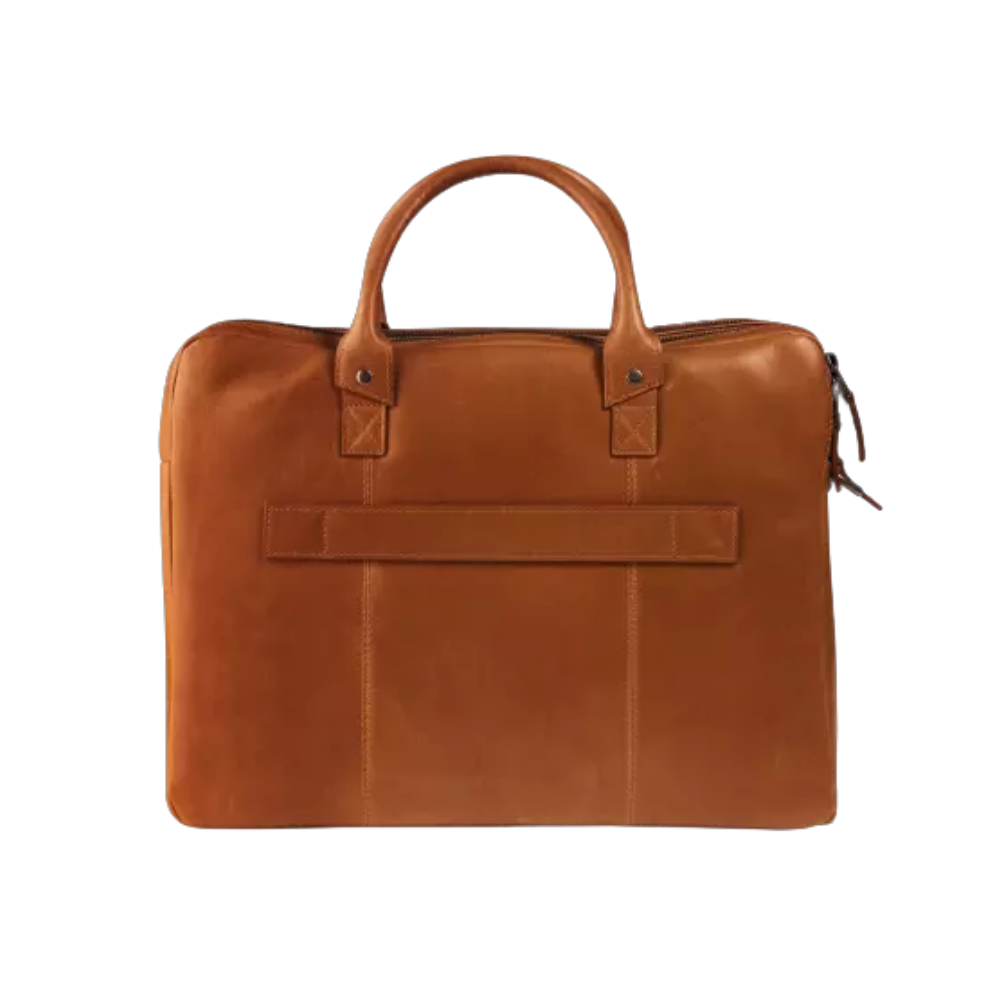 Side view of Maverick New Men Leather Business Bag with laptop pocket and shoulder strap.