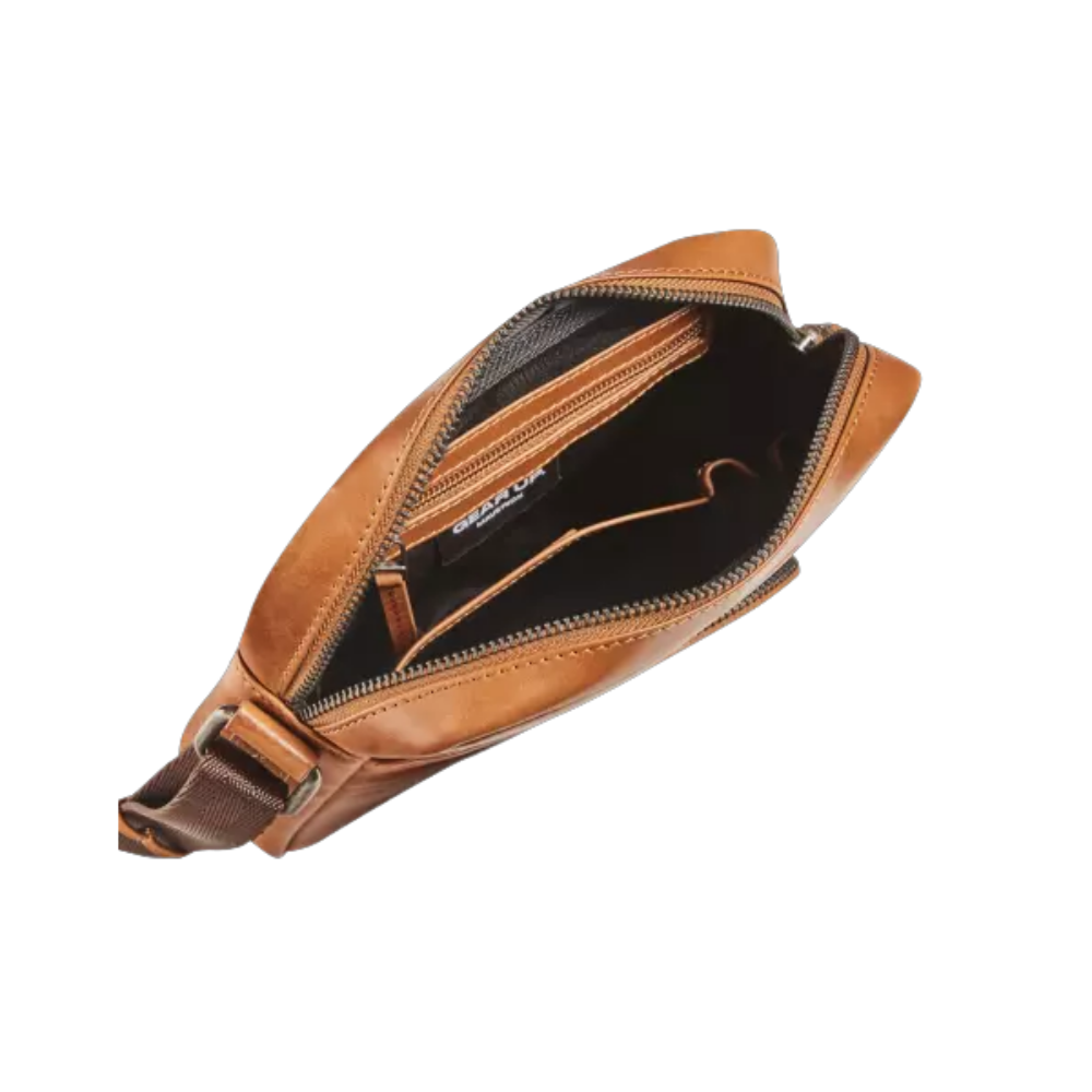 Side view of Maverick New Men Leather Shoulder Bag showing the shoulder strap and compact design