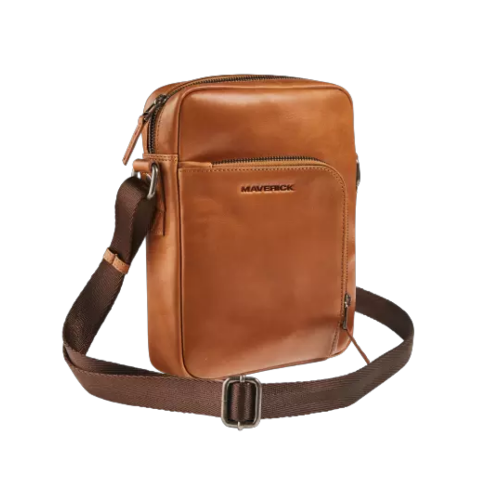 Back view of Maverick New Men Leather Shoulder Bag with adjustable strap and leather detailing.