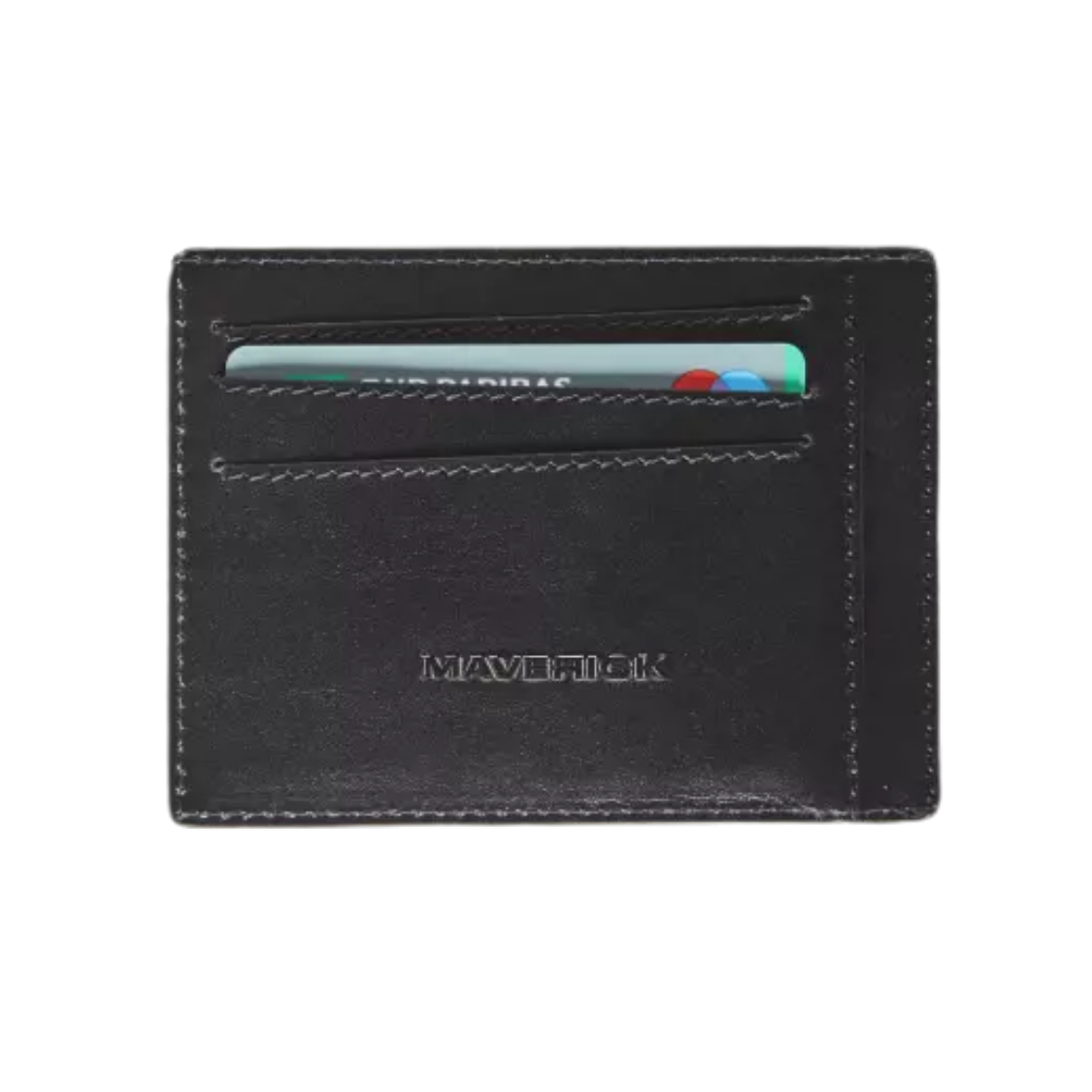 Maverick Leder Wallet in Schwarz mit RFID-Schutz und 3 Kartenfächern, kompakte Größe.