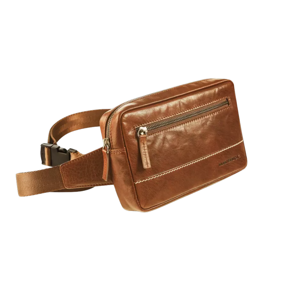 Maverick Rough Gear Leather Crossbody Bag - Cognac