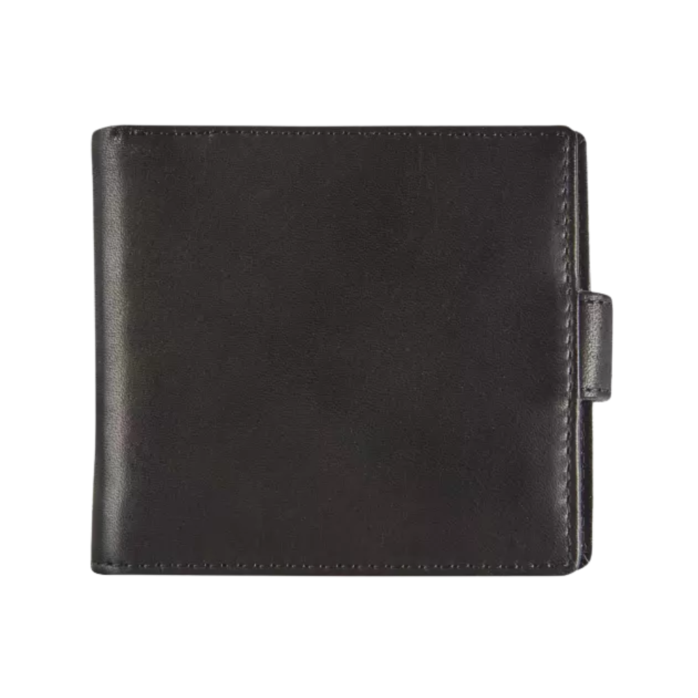 Back view of the black leather wallet showing a clean, simple design.