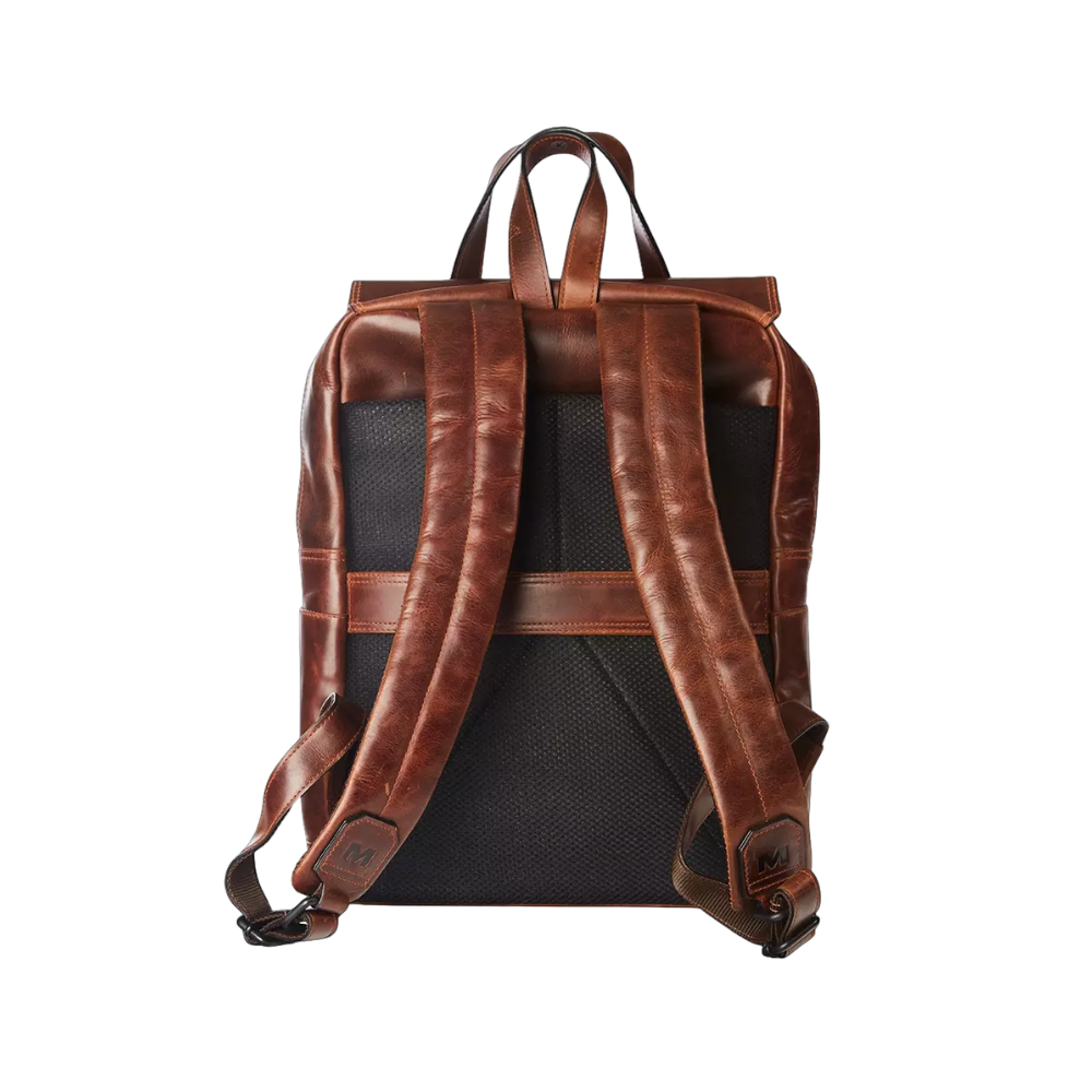 "Maverick Leder-Rucksack, Rückansicht mit verstellbaren Schulterriemen"