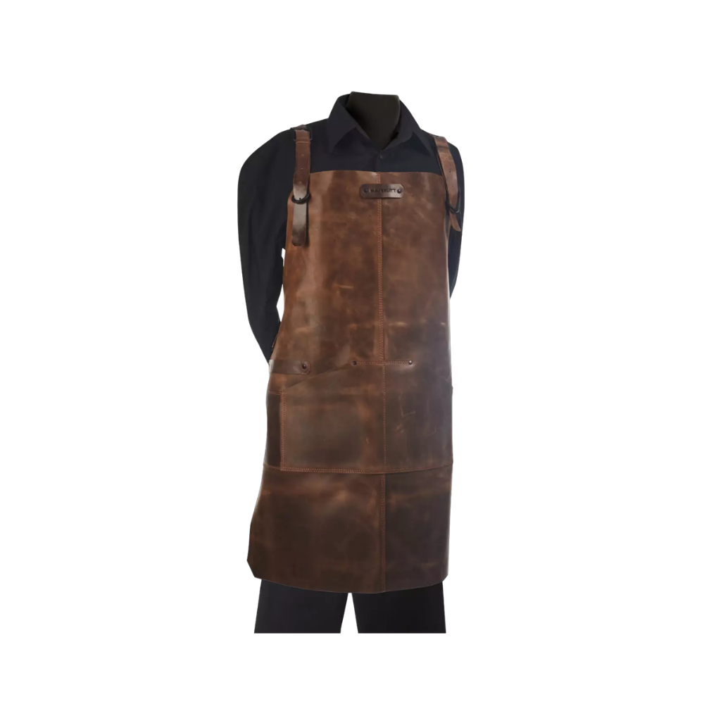"Maverick Leder-Schürze, braunes Leder, vorne sichtbar"