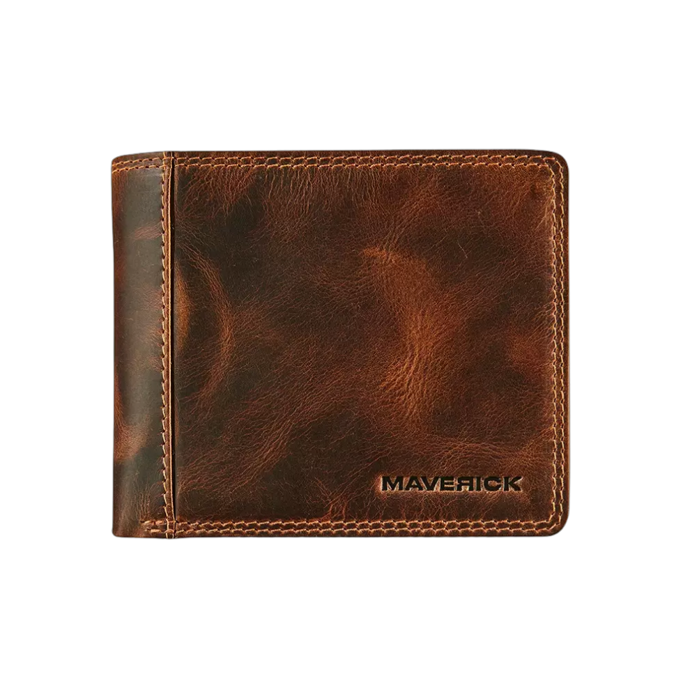 "Maverick Leder-Geldbörse, braunes Leder, geschlossen"