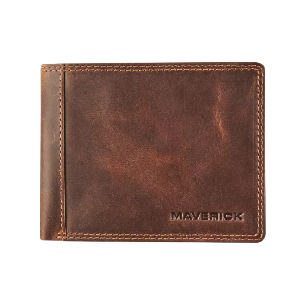"Maverick Leder-Geldbörse, braunes Leder, geschlossen"