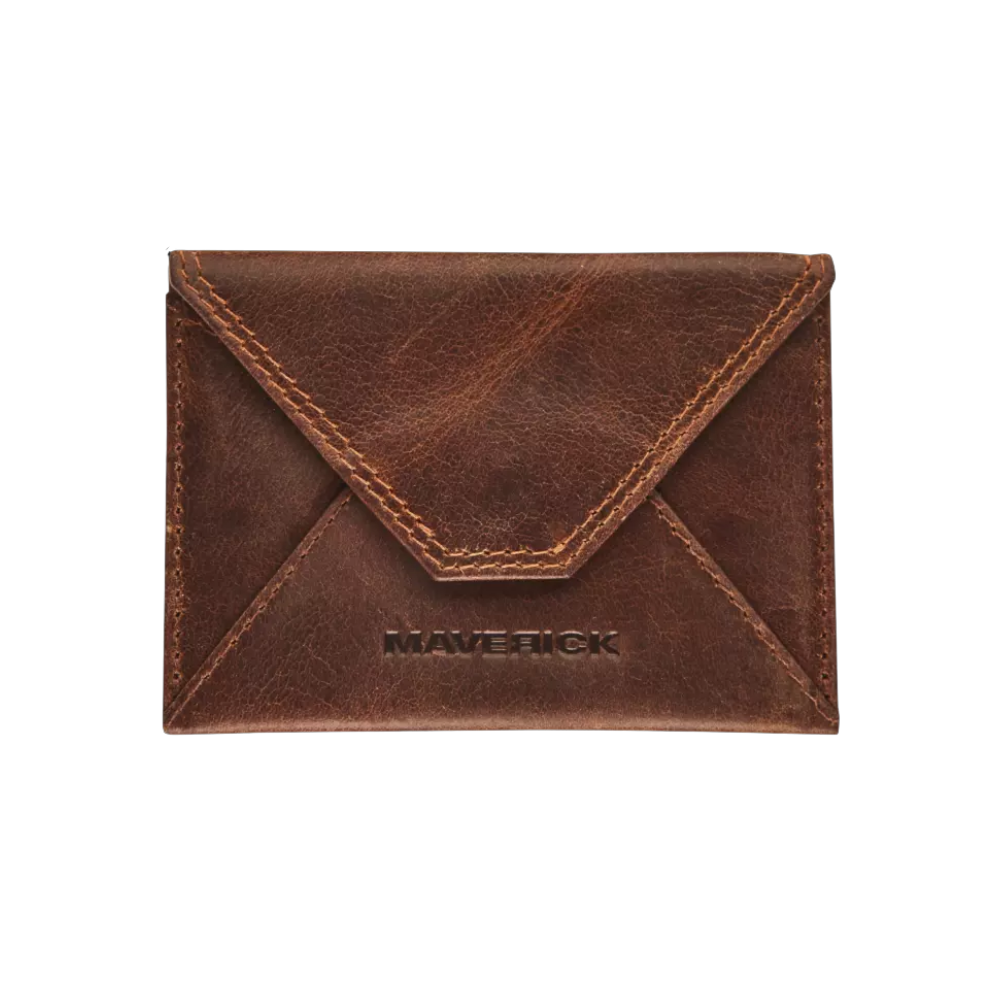 "Maverick Leder-Kartenetui geöffnet mit Karte im Inneren"