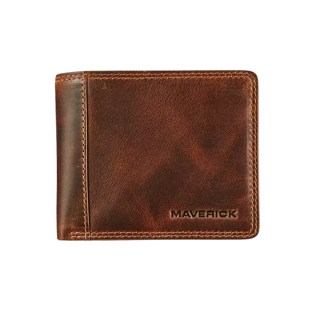 "Maverick Leder-Geldbörse geschlossen, braunes Leder"