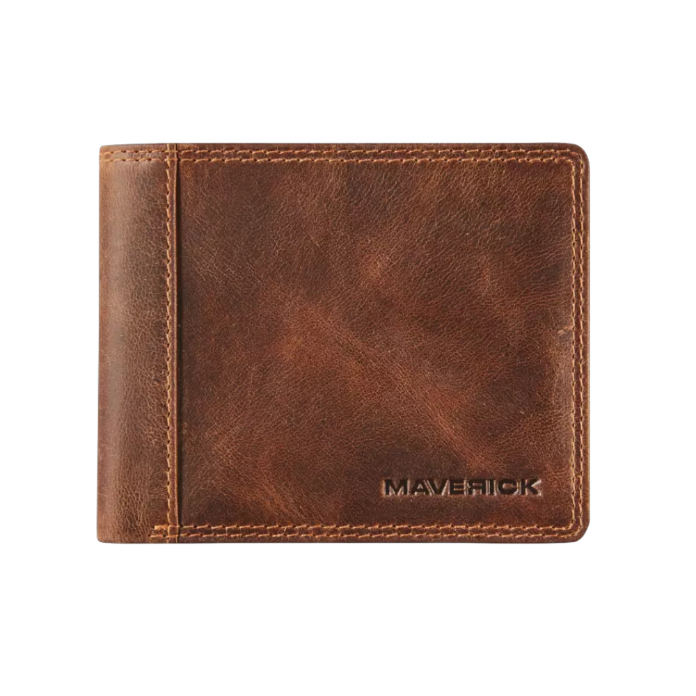 "Maverick Leder-Geldbörse, braunes Leder, geschlossen"