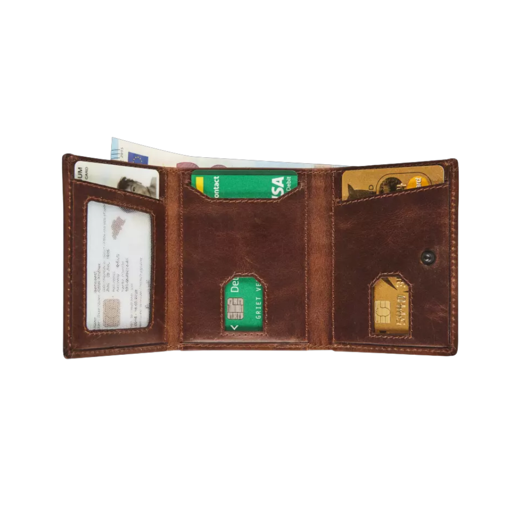 Maverick Lederbrieftasche geöffnet mit mehreren Kreditkartenfächern und Ausweisfach