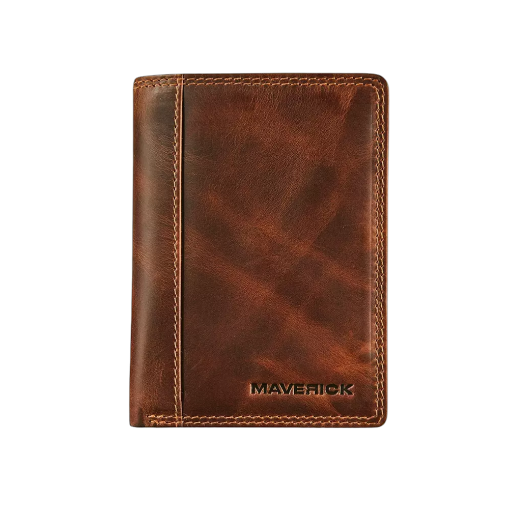 "Maverick Leder-Geldbörse, braunes Leder, geschlossen"