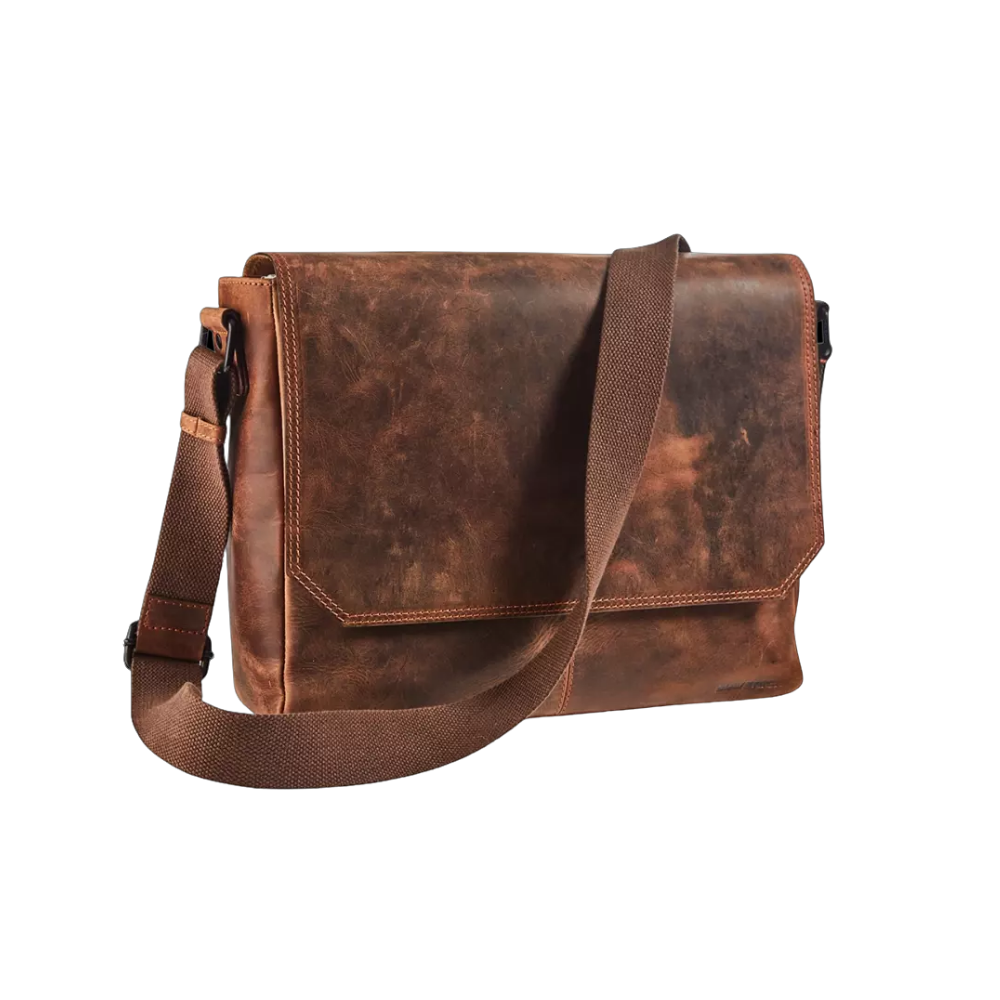 Maverick Leder-Umhängetasche, braunes Leder, mit verstellbarem Schultergurt"