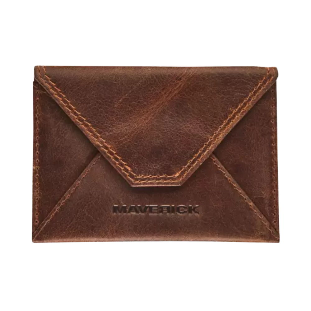 Front view of the Maverick Original Leather Passport Holder with a folded design.