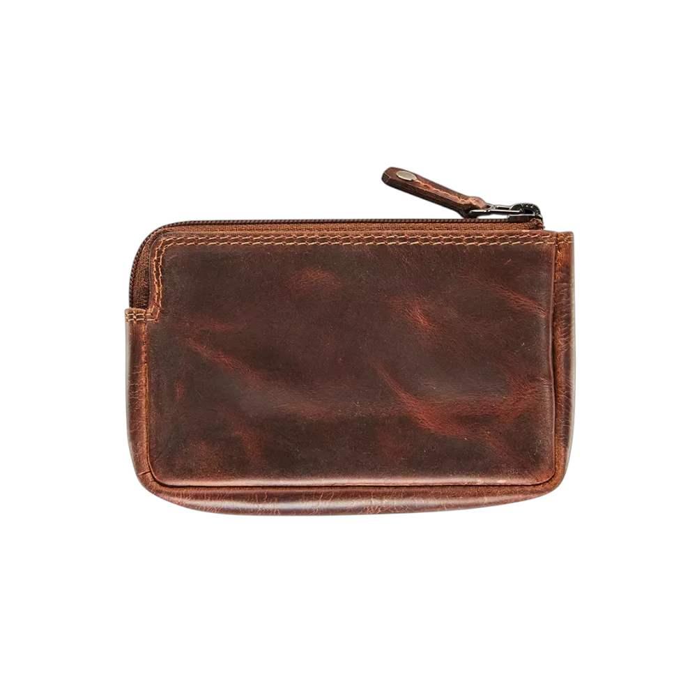 "Maverick Leder-Kartenetui, braunes Leder, geschlossen, Detailansicht"