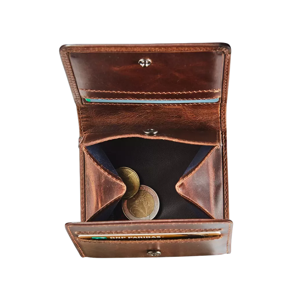 Interior view of Maverick RFID wallet showing card slots and coin pocket.