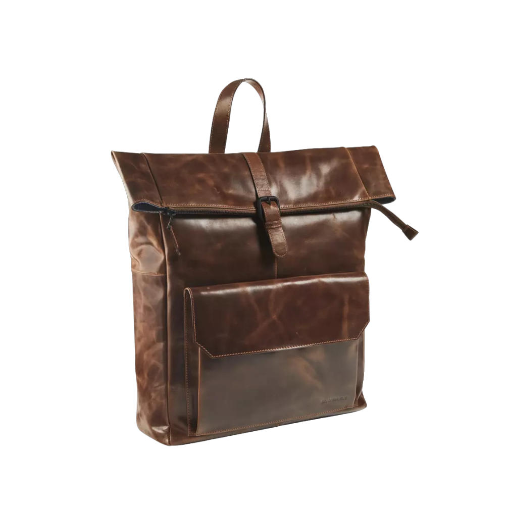 "Maverick Leder-Rucksack, braunes Leder, geschlossen mit Klappe"