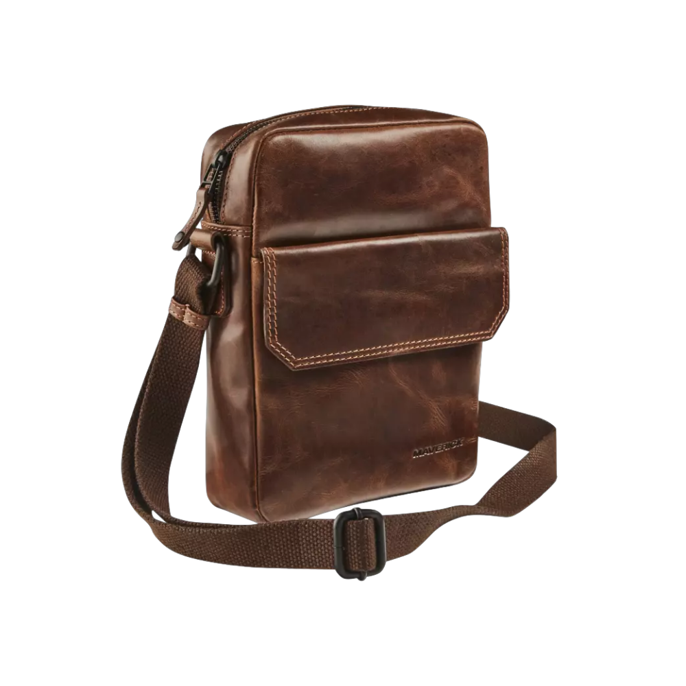 "Maverick Leder-Umhängetasche, braunes Leder, mit verstellbarem Schultergurt"