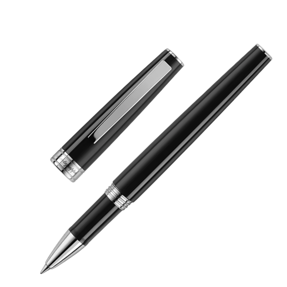 Montegrappa Armonia Mini Black Rollerball Pen, Nahaufnahme der Kappe und Spitze