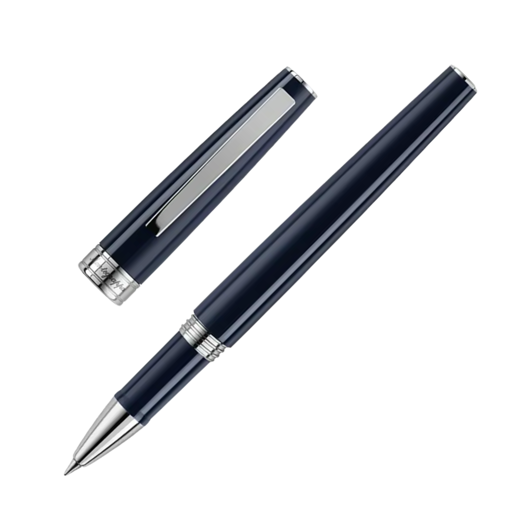 Montegrappa Armonia Mini Dark Blue Rollerball Pen, Nahaufnahme der Kappe und Spitze