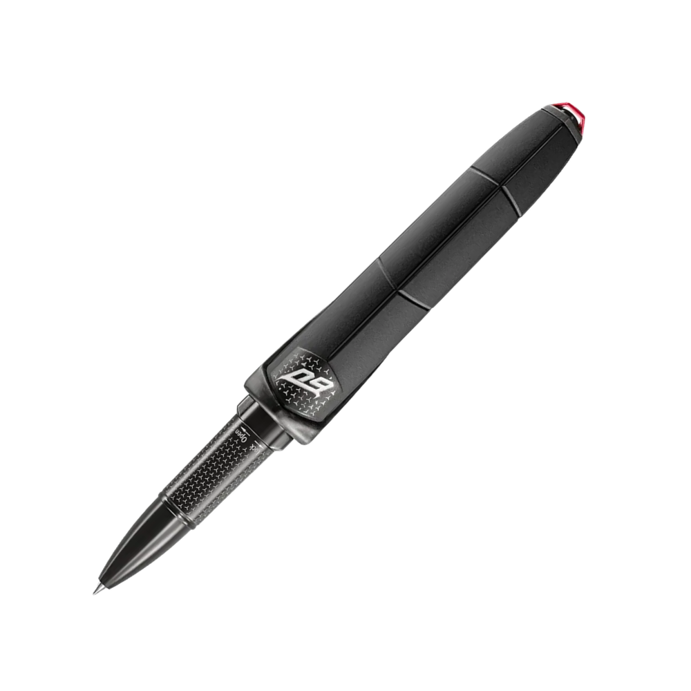 Montegrappa Automobili Lamborghini 60° Rollerball Pen, modernes Design aus Aluminium und Carbon, in exklusiver Verpackung.