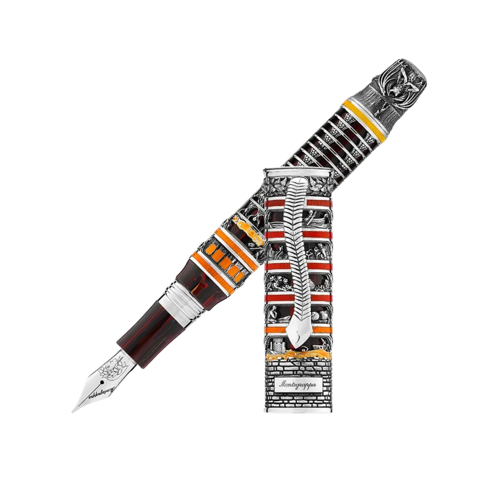 Montegrappa Dante Alighieri - Inferno Füllfederhalter mit kunstvollem Design und Sterlingsilber-Akzenten.