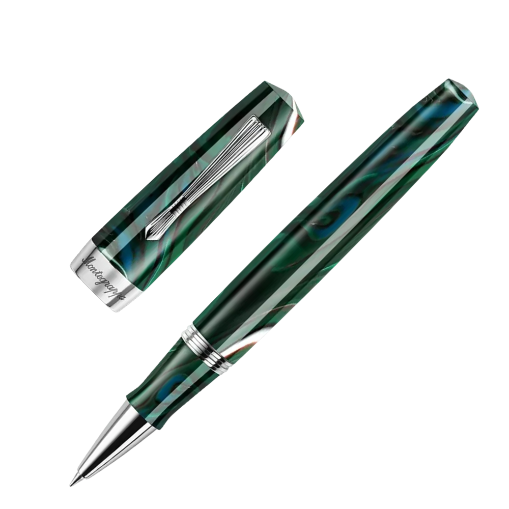Montegrappa Elmo 02 Cortina Rollerball Pen, Nahaufnahme der Kappe und Spitze