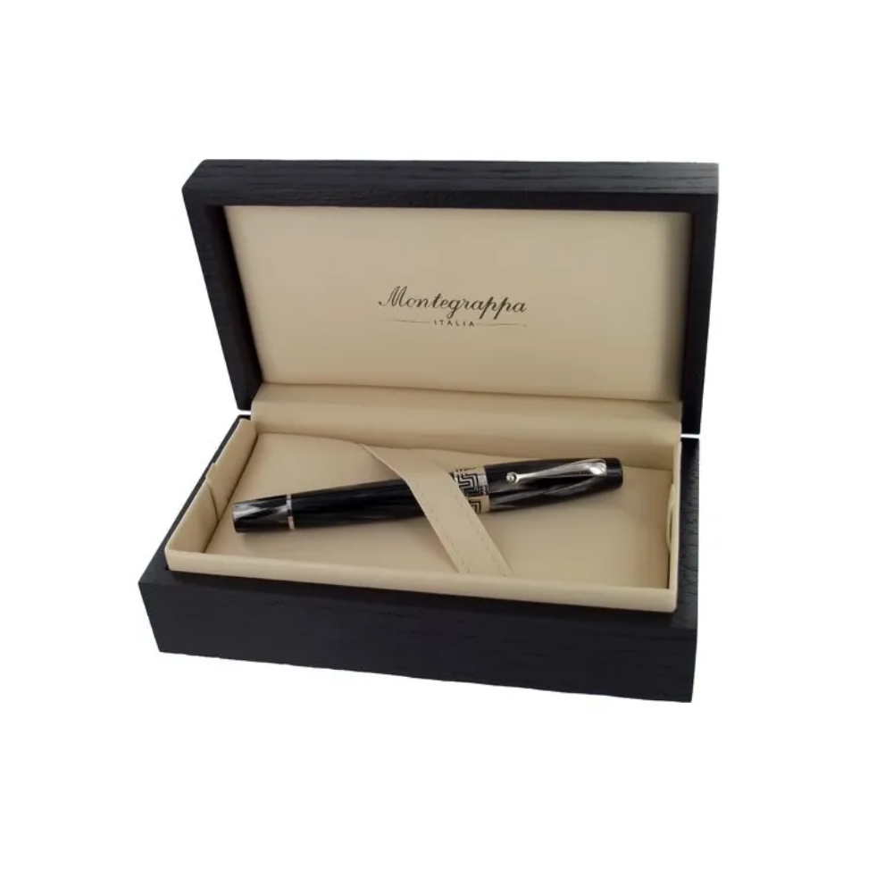 Montegrappa Extra 1930 Black & White Fountain Pen displayed inside a premium gift box.