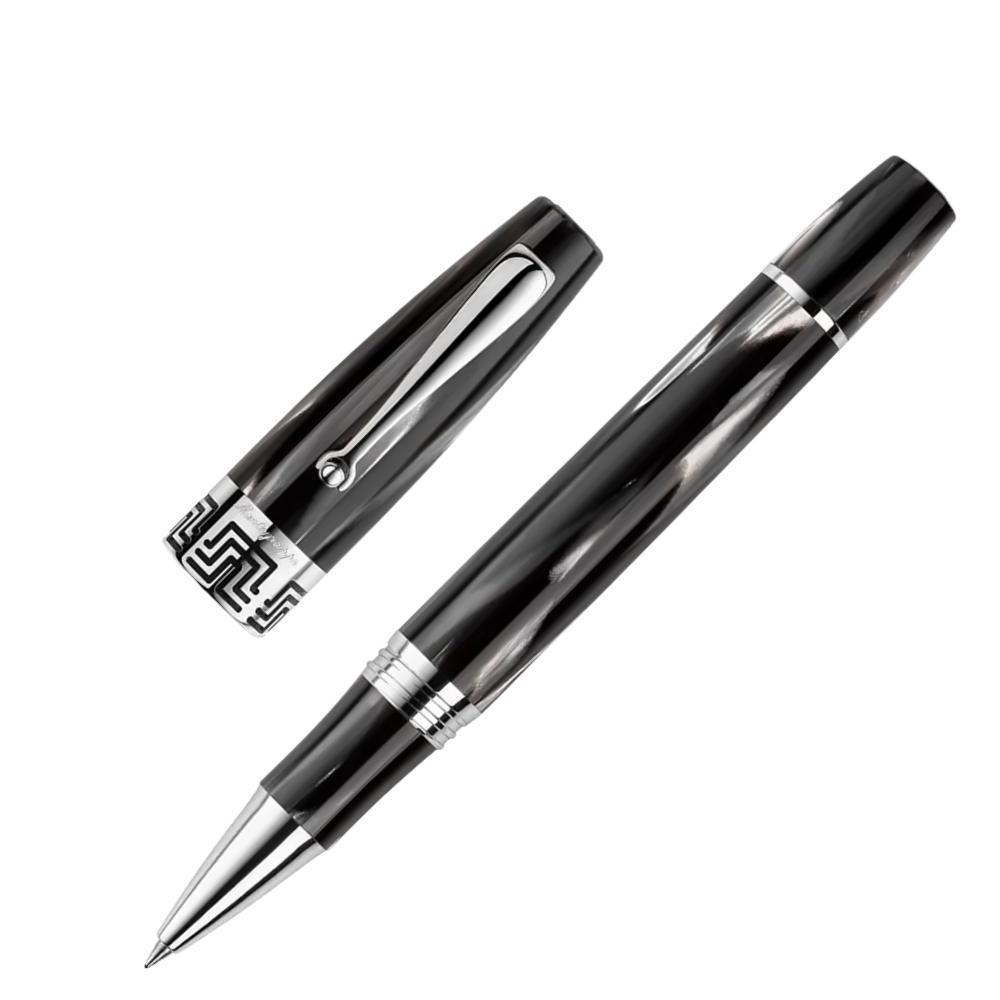 Montegrappa Extra 1930 Black & White Rollerball Pen, Nahaufnahme der Kappe und Spitze