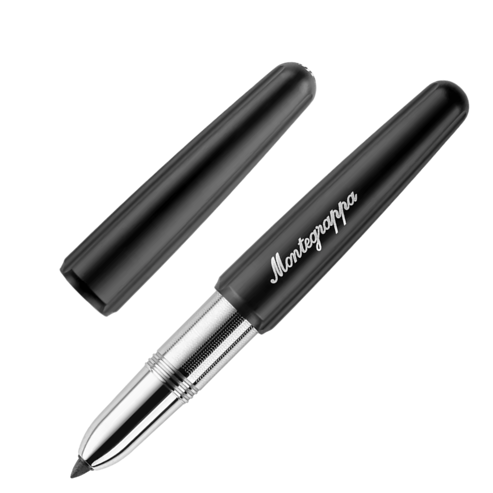 Side view of the Montegrappa Festival Marker Black Rollerball, highlighting its minimalistic design and comfortable grip.