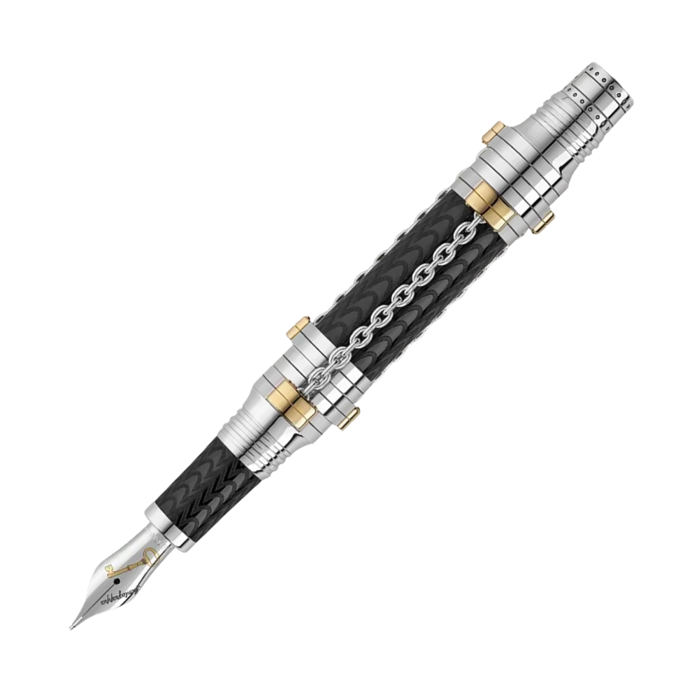 Montegrappa Harry Houdini Füllfederhalter, elegante Kombination aus Sterlingsilber 925 und 18k Goldfeder.