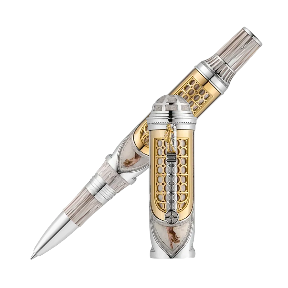 Montegrappa Michelangelo 550th Anniversary Rollerball Pen aus Sterlingsilber 925 und 18K Gelbgold, mit Montegrappite Resin.