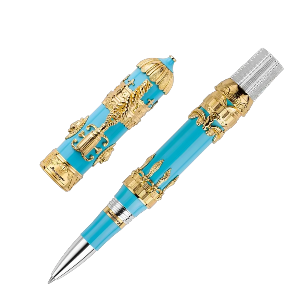 Montegrappa Montgolfier Rollerball Pen with a polished gold clip and luxurious resin body.