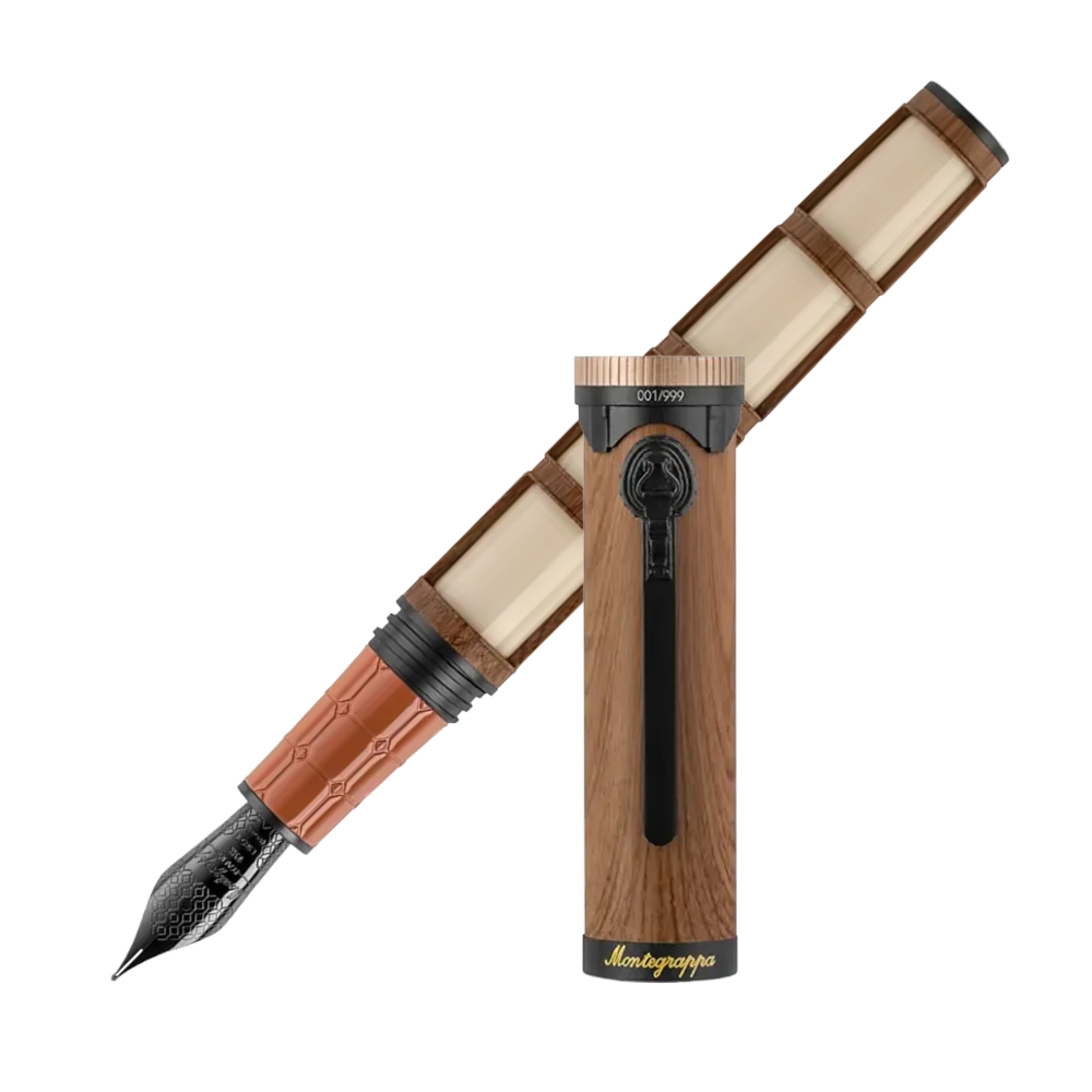 Montegrappa Ode to Bag End Füllfederhalter mit Resin- und Emaille-Gehäuse, Messing- und schwarz-rutheniumplattierten Akzenten.